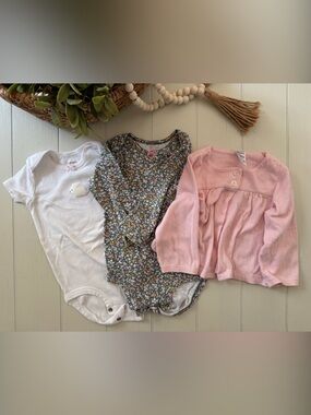 Baby Girl Pink, White & Floral Bodysuit Set